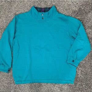 Vintage Metropolitan‎ Teal Turquoise Sweatshirt Plaid Turtleneck grandma sweater